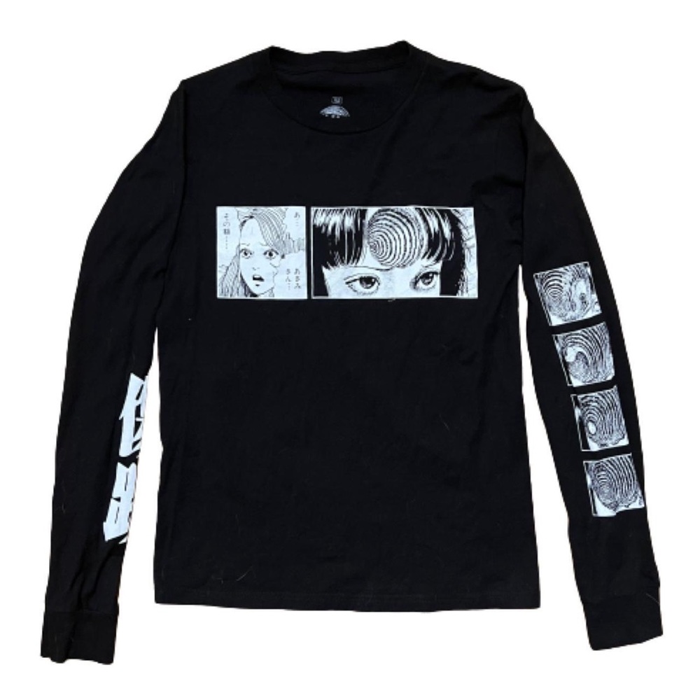 ☆ Black & White Graphic Uzumaki Junji Ito Long Sleeved T-Shirt ☆